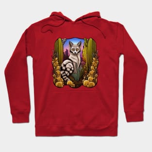 Arizona Ring Tailed Cat Surrounded By Cacti Cartoon Tattoo Hoodie